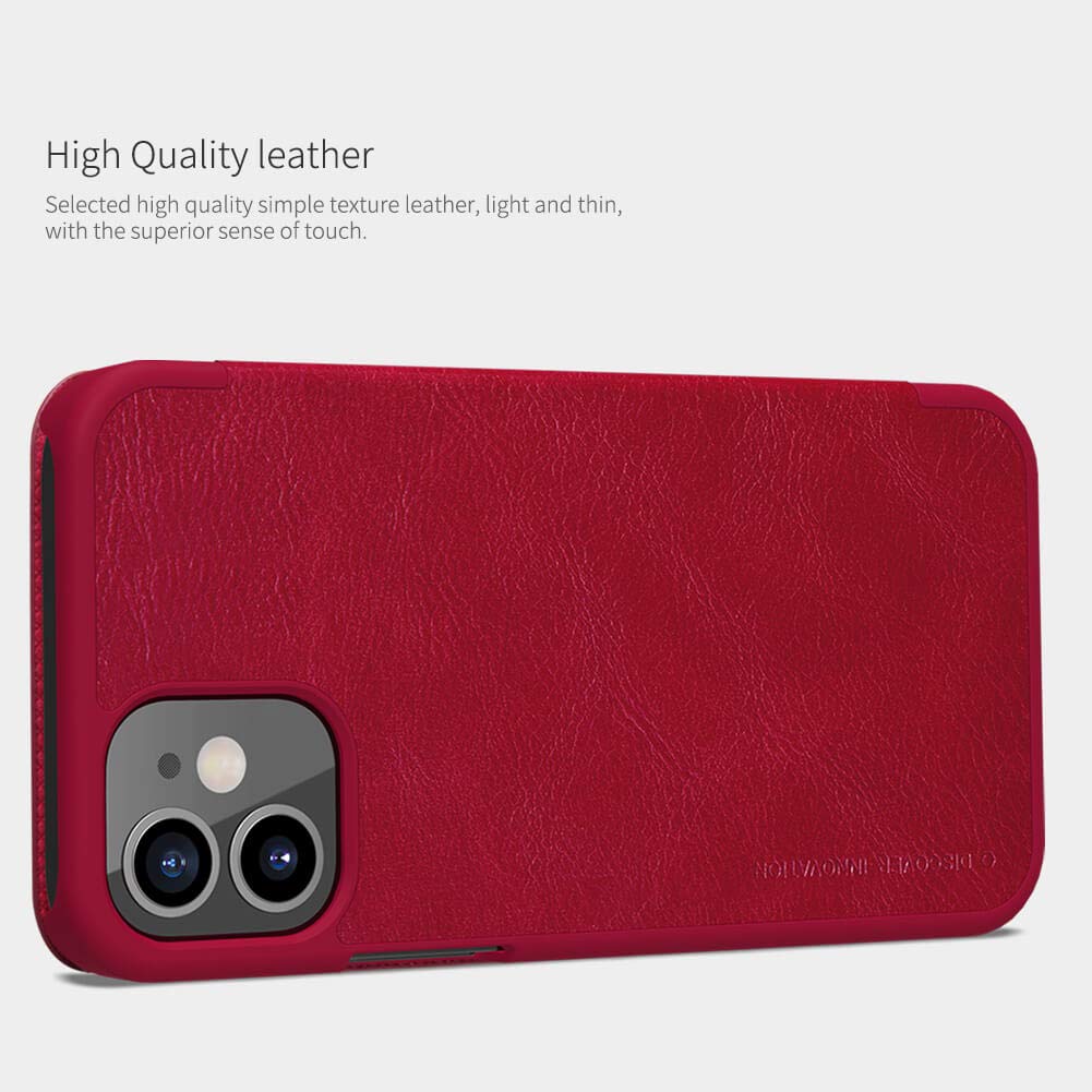 NILLKIN QIN LEATHER FLIP COVER WITH CARD SLOT FOR IPHONE 12 MINI - RED