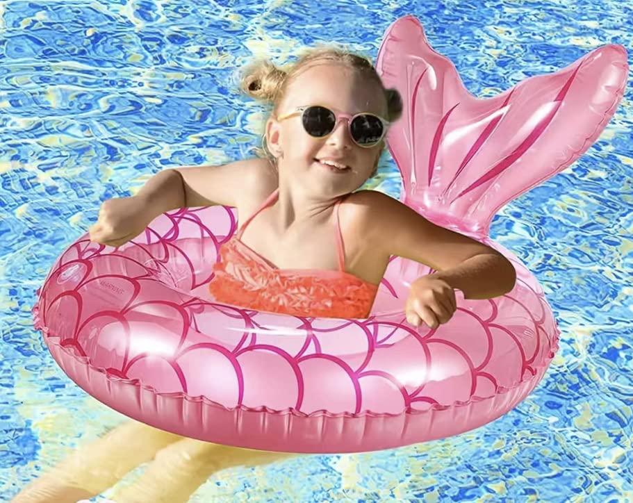Generic Inflatable Pool Float Tube Pink Mermaid Tail Backrest Swimming Tube Ring Summer Beach Water Pool Floats For Girl - Safqqa