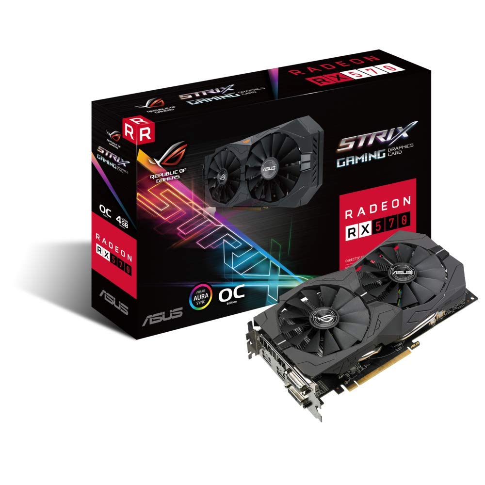 بطاقة رسومات ASUS AMD ROG-STRIX-RX570-O4G-GAMING 4 جيجابايت GDDR5 256-بت ذاكرة DVI/DP/HDMI PCI Express 3 - أسود