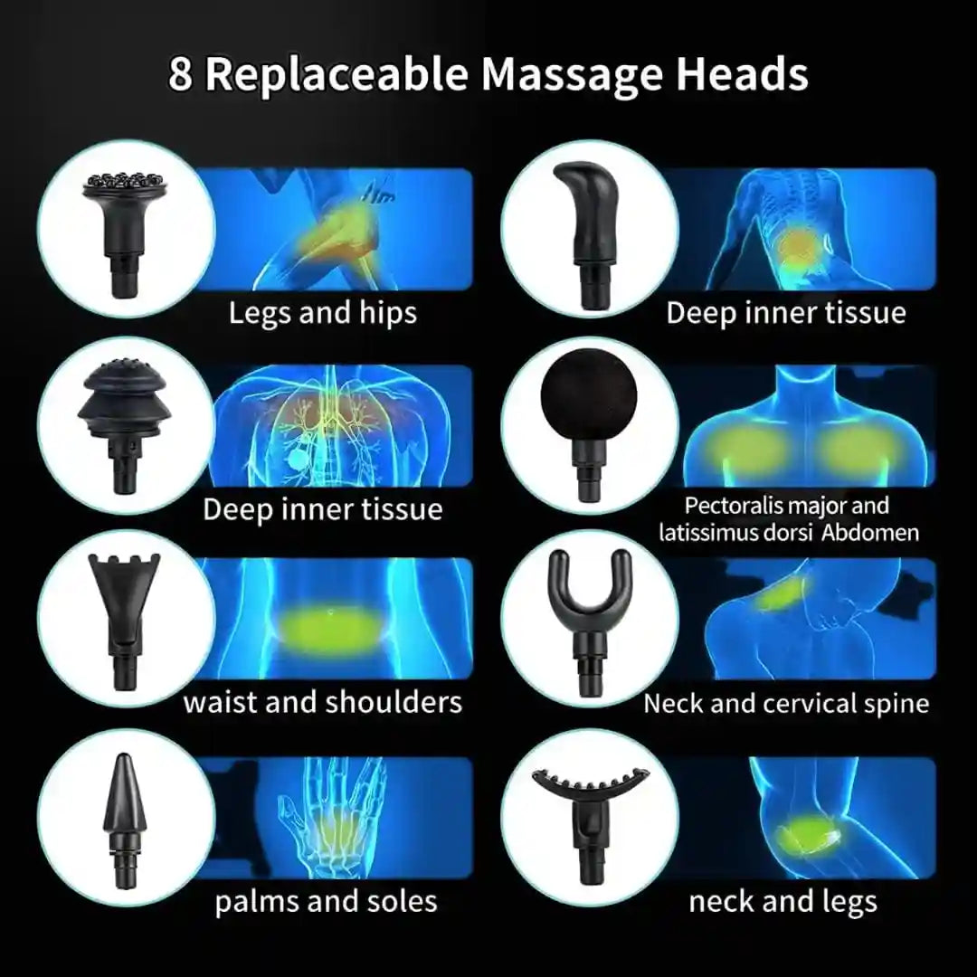 Blueidea Massage Gun Deep Tissue, LCD Display Back Massager Gun for Athletes Muscle Massage Gun for Pain Relief with 32 Speed Levels & 8 Different Massage Heads - Safqqa Egypt