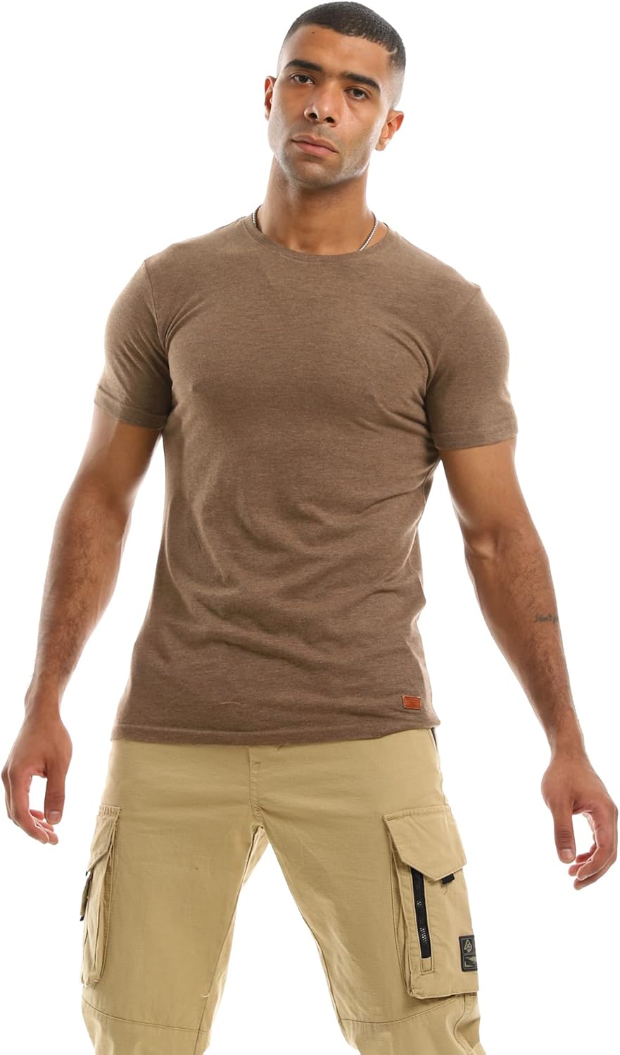 Ravin Men's Ribbed Crew Neck Solid Basic Cotton T-Shirt