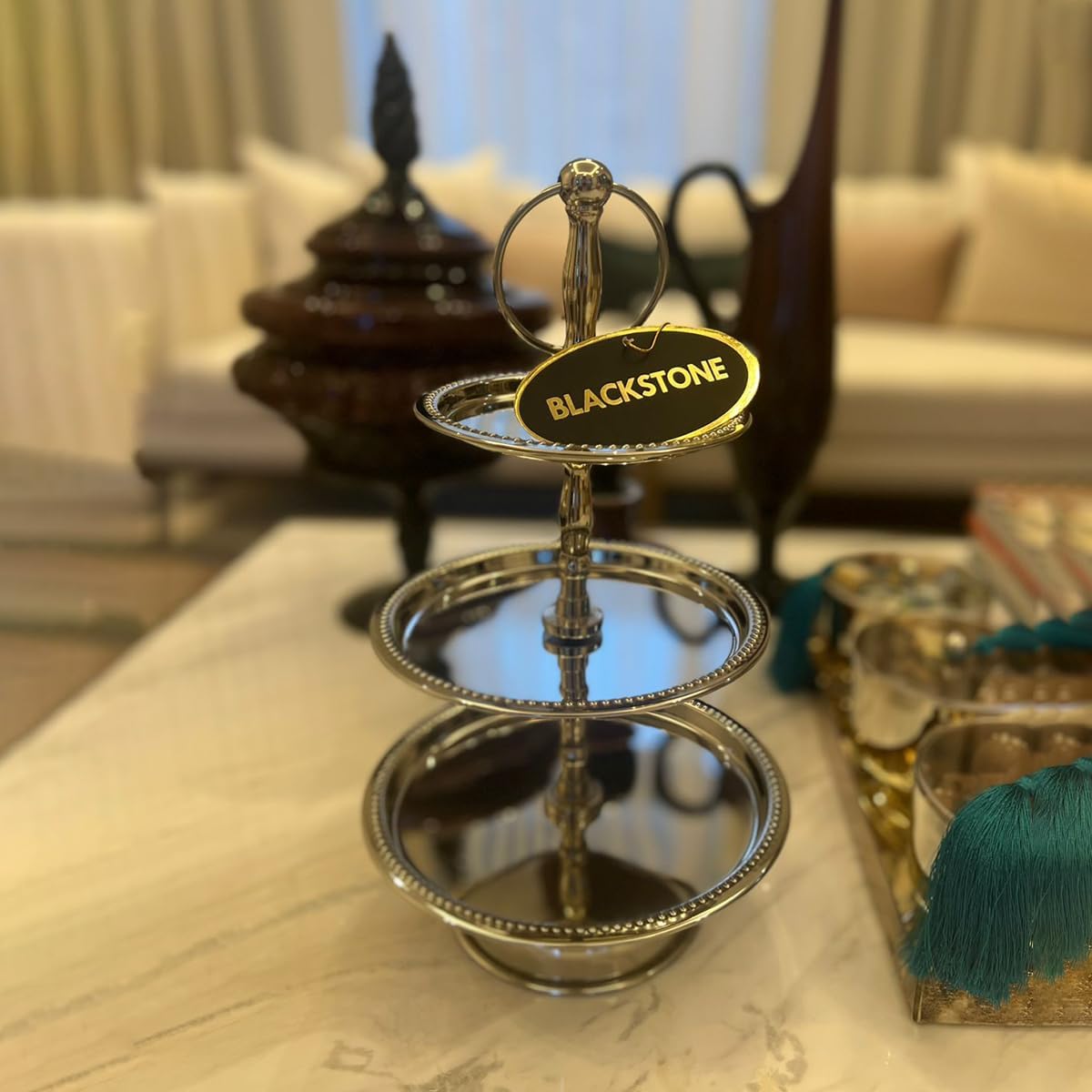 BLACKSTONE Stainless Steel Tray Dessert Stand Pastry Stand Cake Stand Serving Platter Serving Plate Tray (2 TIER)- Have Scratches