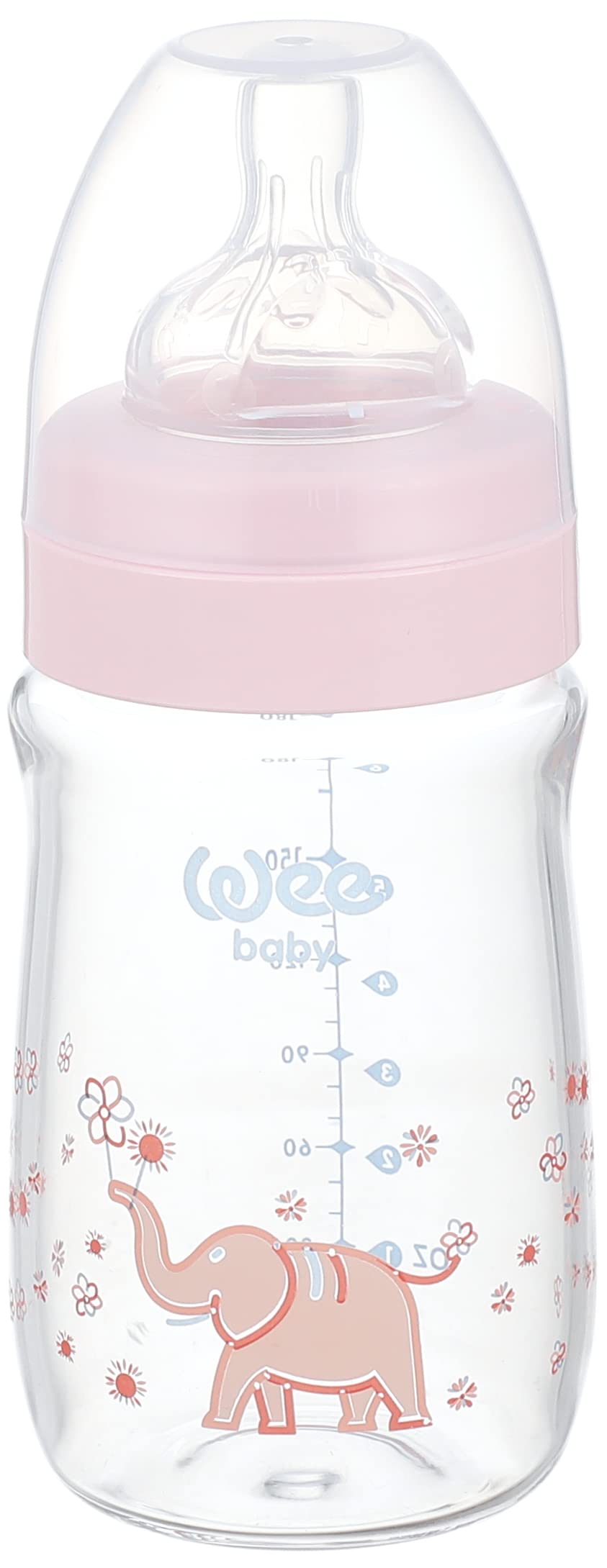 Wee Baby 140 Heat Resistant Glass Feeding Bottle with Wide Silicone Teat, 180 ml - Pink
