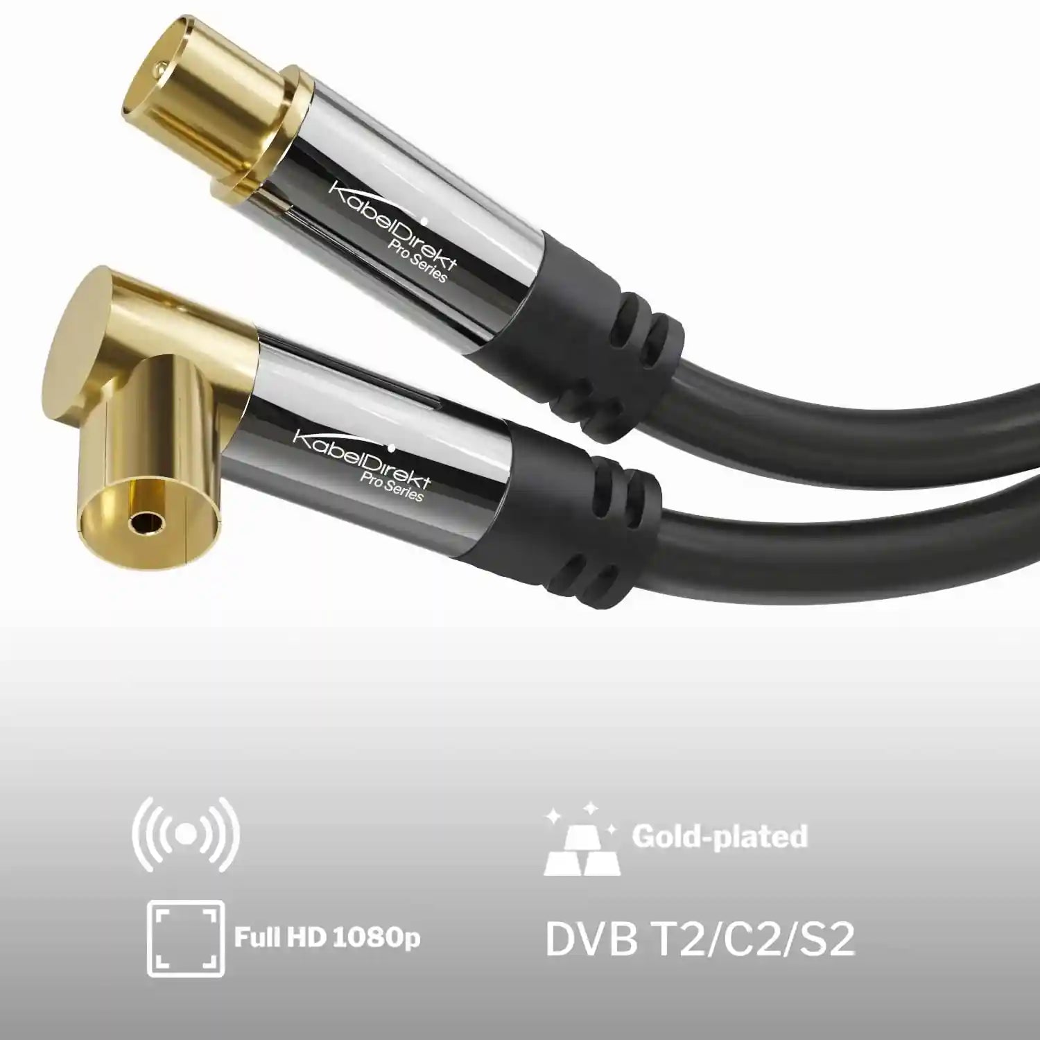 KabelDirekt 935 7.5m Coaxial Aerial/Antenna Cable with angle 90 ° (75 Ohm, angled female connector straight male connector, for TV, HDTV, radio, DVB-T2, DVB-C, DVB-S) black