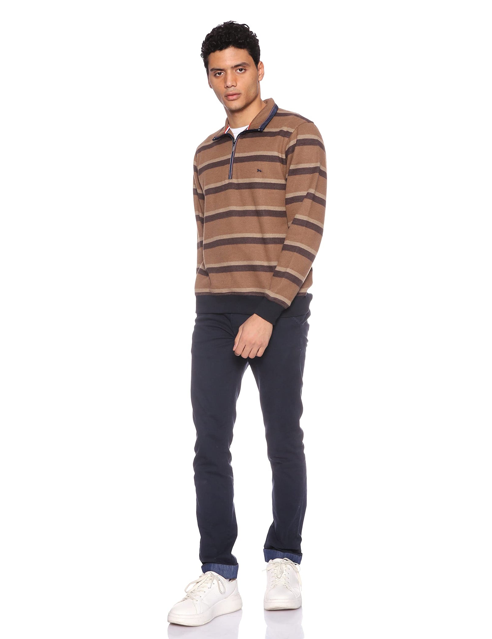 Bardis Wear men`s Sweatshirt , striped Beige and Brown ,M