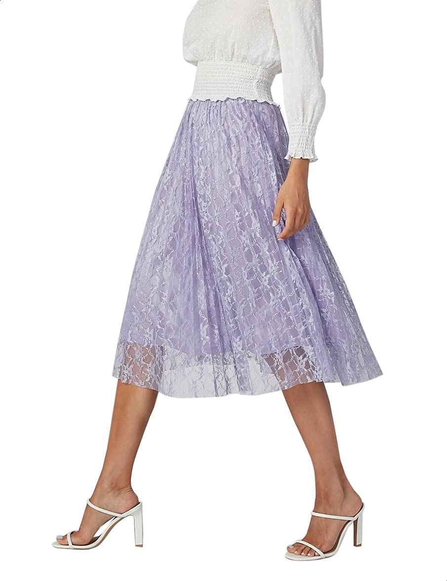 Splash Pleated Lace Midi A-Line Skirt for Women