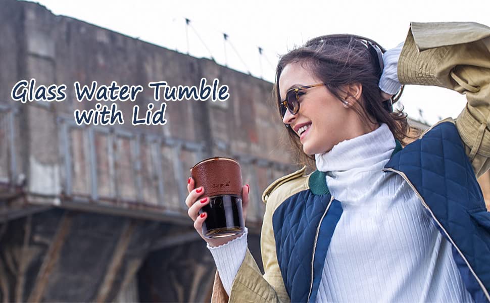 كوب مع حافظة جلد مقاومة للحرارة للشاي والقهوة والحليب شفاطة كهرماني متعدد الالوان