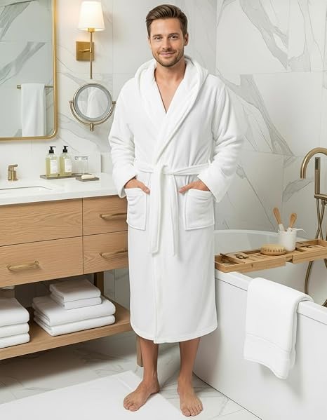 NY Threads Men's Hooded Fleece Bathrobe White – Safqqa Egypt