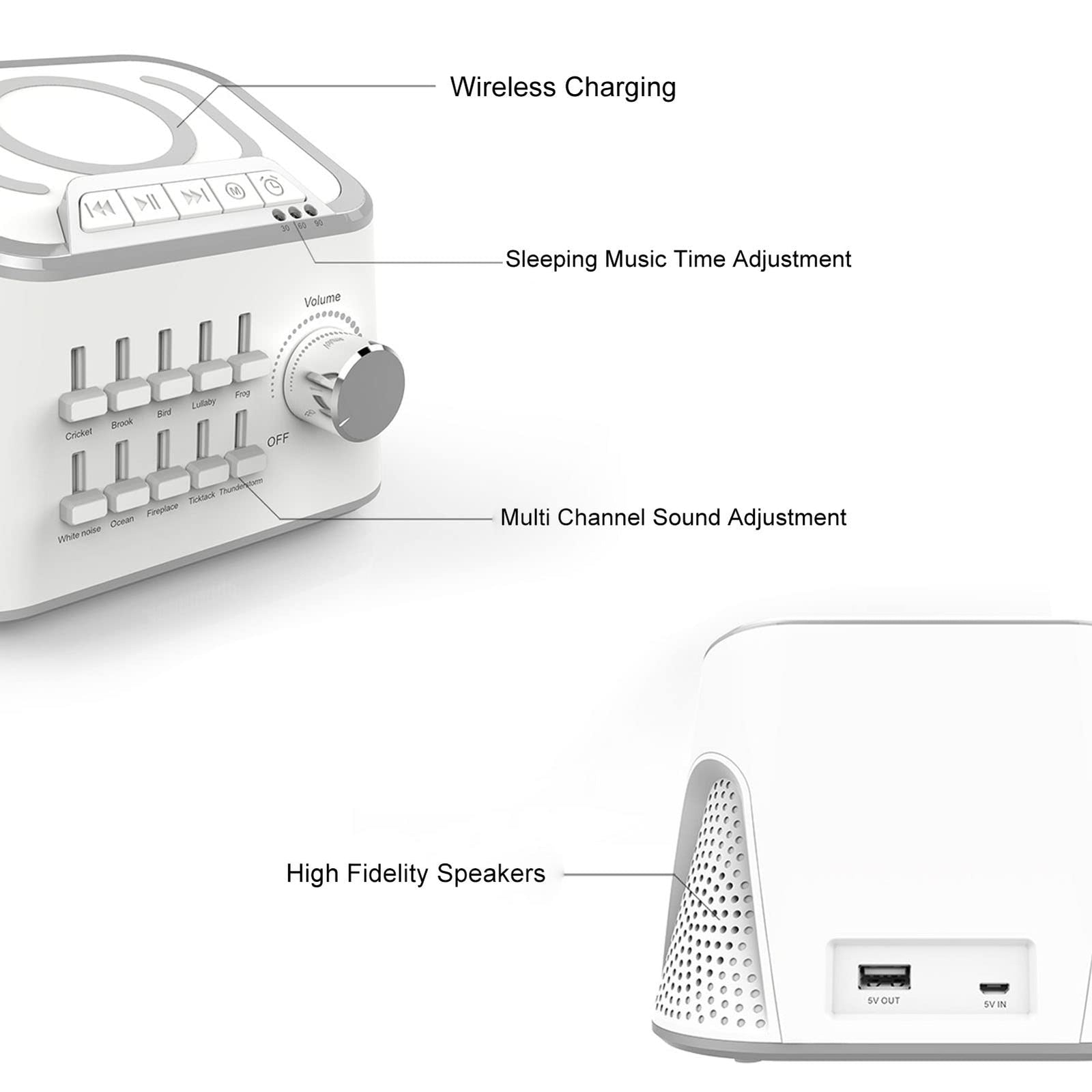 White Noise Machine, 10 Soothing Sounds White Noise Maker, Adjustable Tone Bluetooth Sound Machine, Sleep Therapy for Adults & Baby, 3 Timer Sleep Aid for Sleeping Relaxation