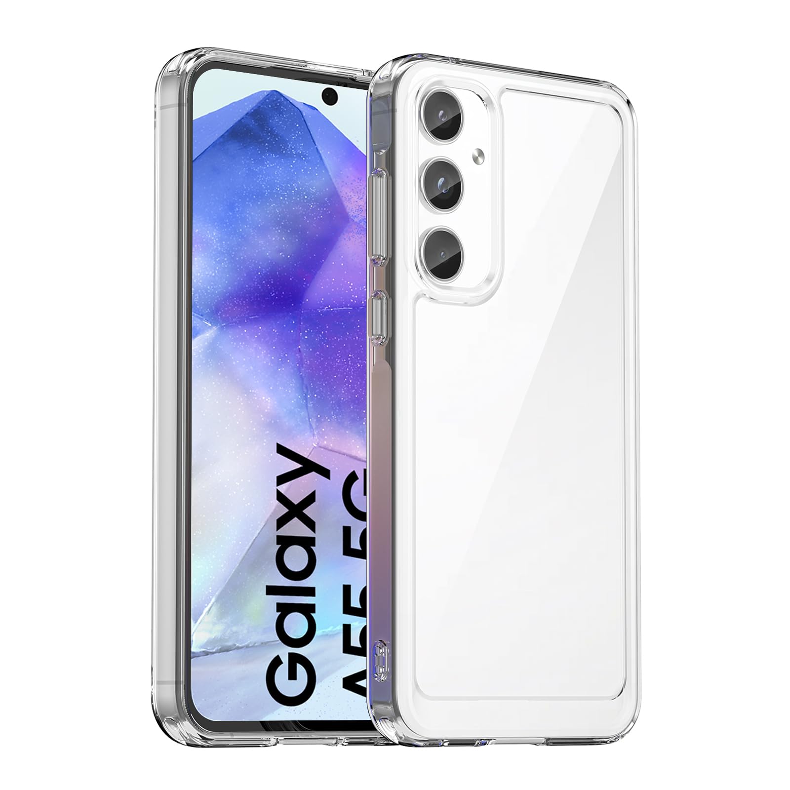 جراب شفاف كريستالي من هايدوي متوافق مع سامسونج جالاكسي A55 شبكة الجيل الخامس 5G للجنسين مضاد للاصفرار والخدش بولي كربونات هجين للصدمات وسيليكون يوريثين مقاوم للحرارة