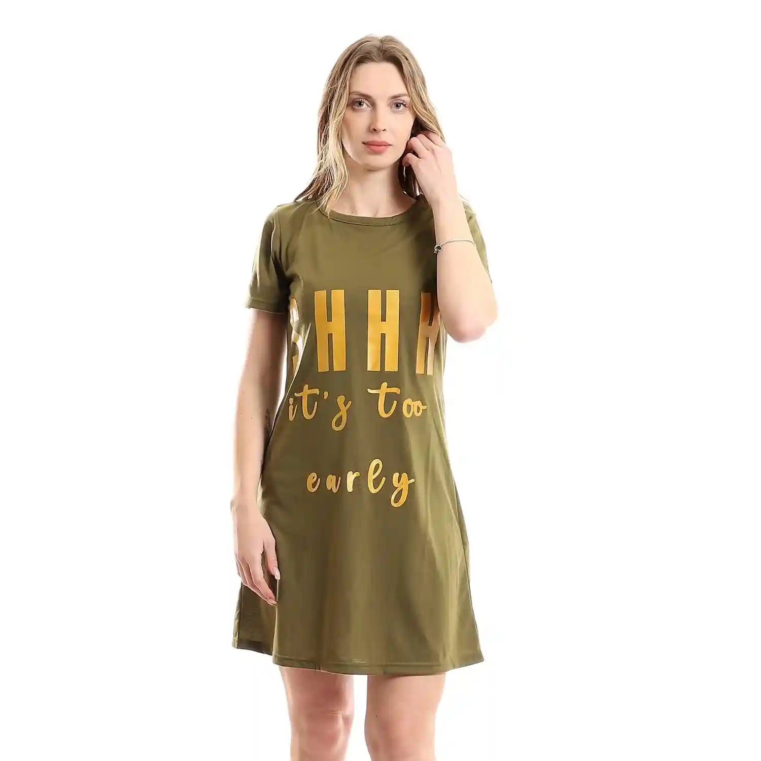 offcliff Women Printed SHHH Slip On Crew Short Nightdresses & Nightshirts