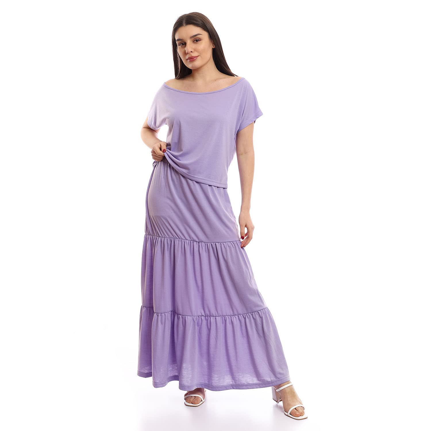 offcliff Women Tiered Skirt & Cropped Tee Solid Set