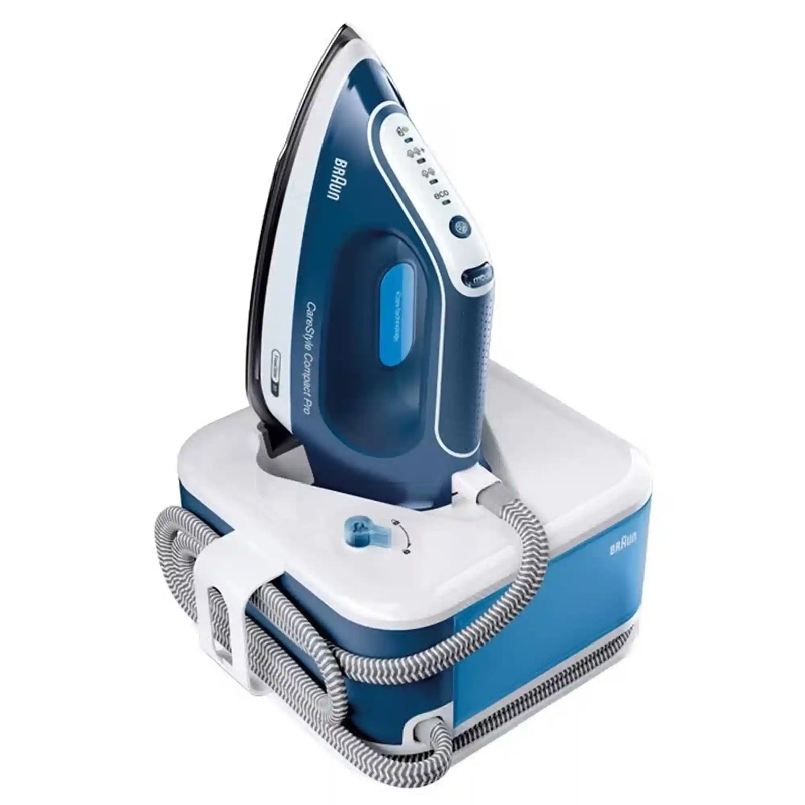 Braun CareStyle Compact Pro IS2565BL Steam Iron with FreeGlide 3D Technology, iCareMode, Eco & Turbo Modes, Vertical Steaming, Anti-Drip, 1.5L Water Tank, 2400W – Blue-Have Scratches - Safqqa Egypt