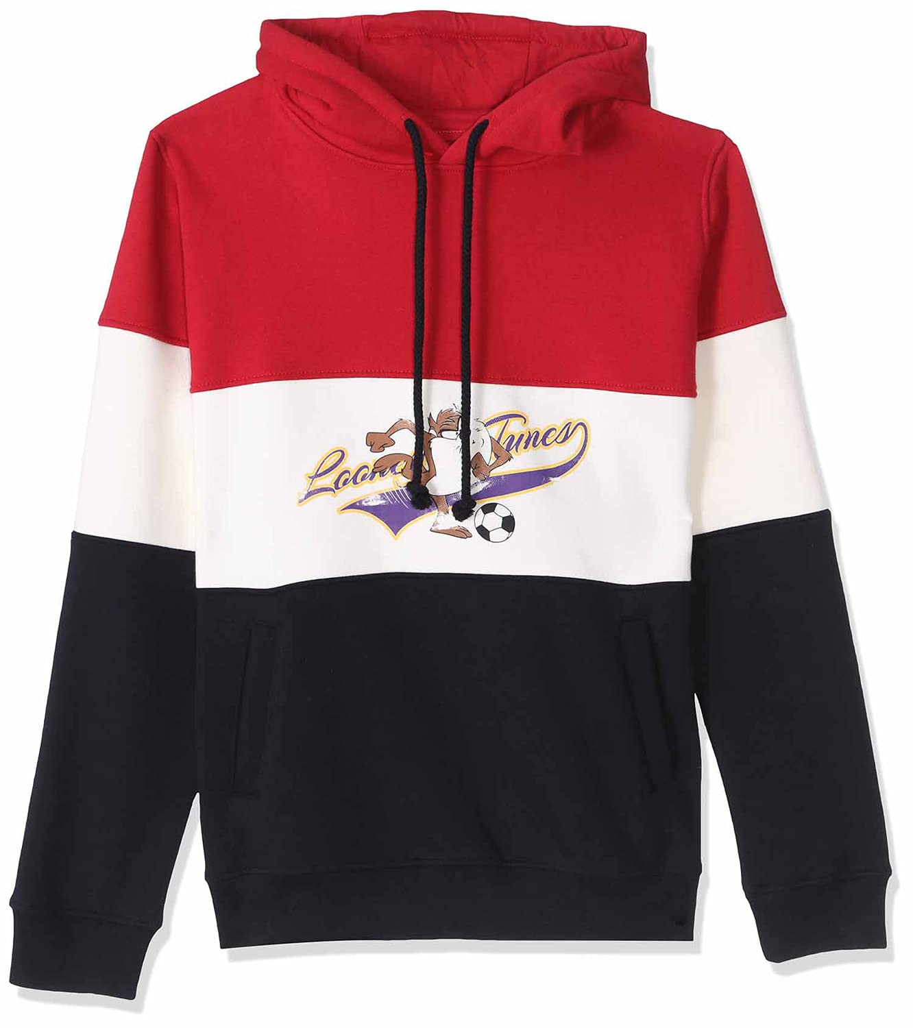 Al Nasr Color-Block Looney Tunes Print Kangaroo Pocket Long Sleeves Hooded Sweatshirt for Girls