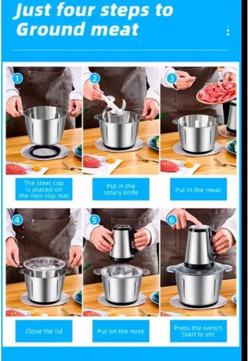 مفرمة اللحم الكهربائية القوية بسعة 3 لتر ومحرك بقدرة 800 وات. تتميز بهيكل وشفرات من الفولاذ المقاوم للصدأ لتوفير أداء متين وفعال في طحن وفرم وخلط المكونات خلال ثوانٍ. يعمل المحرك القوي بقدرة 800 وات على إنجاز المهام بسرعة وكفاءة، 