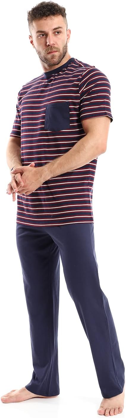 Andora Men's Striped Cotton T-Shirt and Solid Shorts Pajama Set