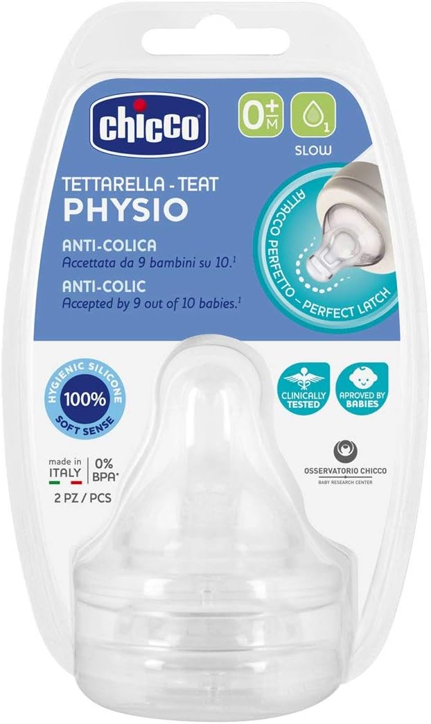 Chicco Teat Perfect 5 with Anti-Colic Effect, Nipple for Wide Neck Feeding Bottles, Regular & Slow Flow, for Newborn Babies 0m+ (Pack of 2)