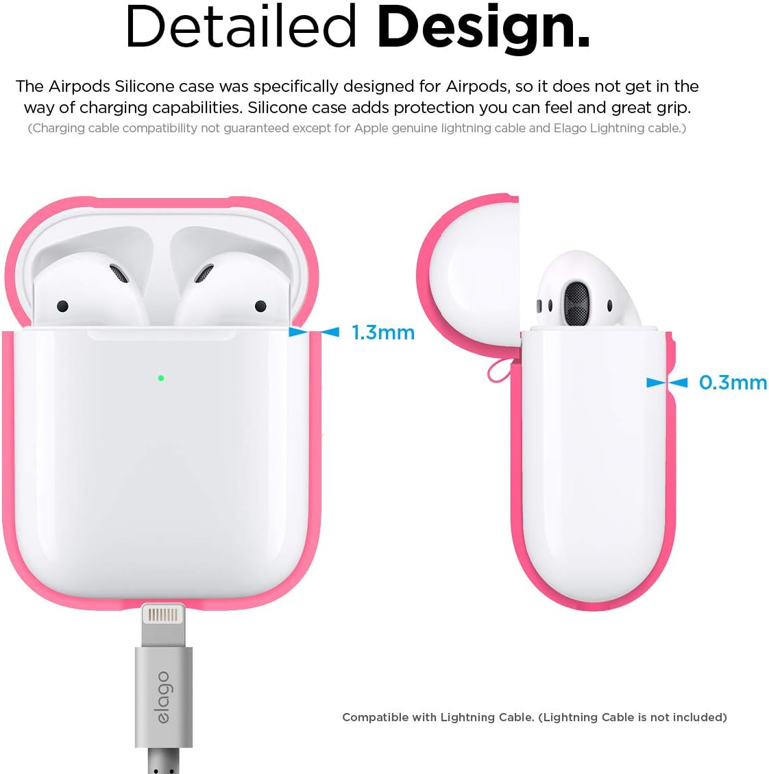 Elago silicone case (compatible with airpods 1 and 2) neon hot pink