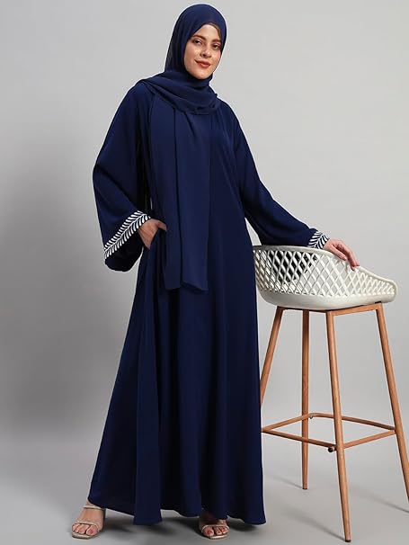 Elegant Women Abaya Set with Hijab Navy Modest Wear