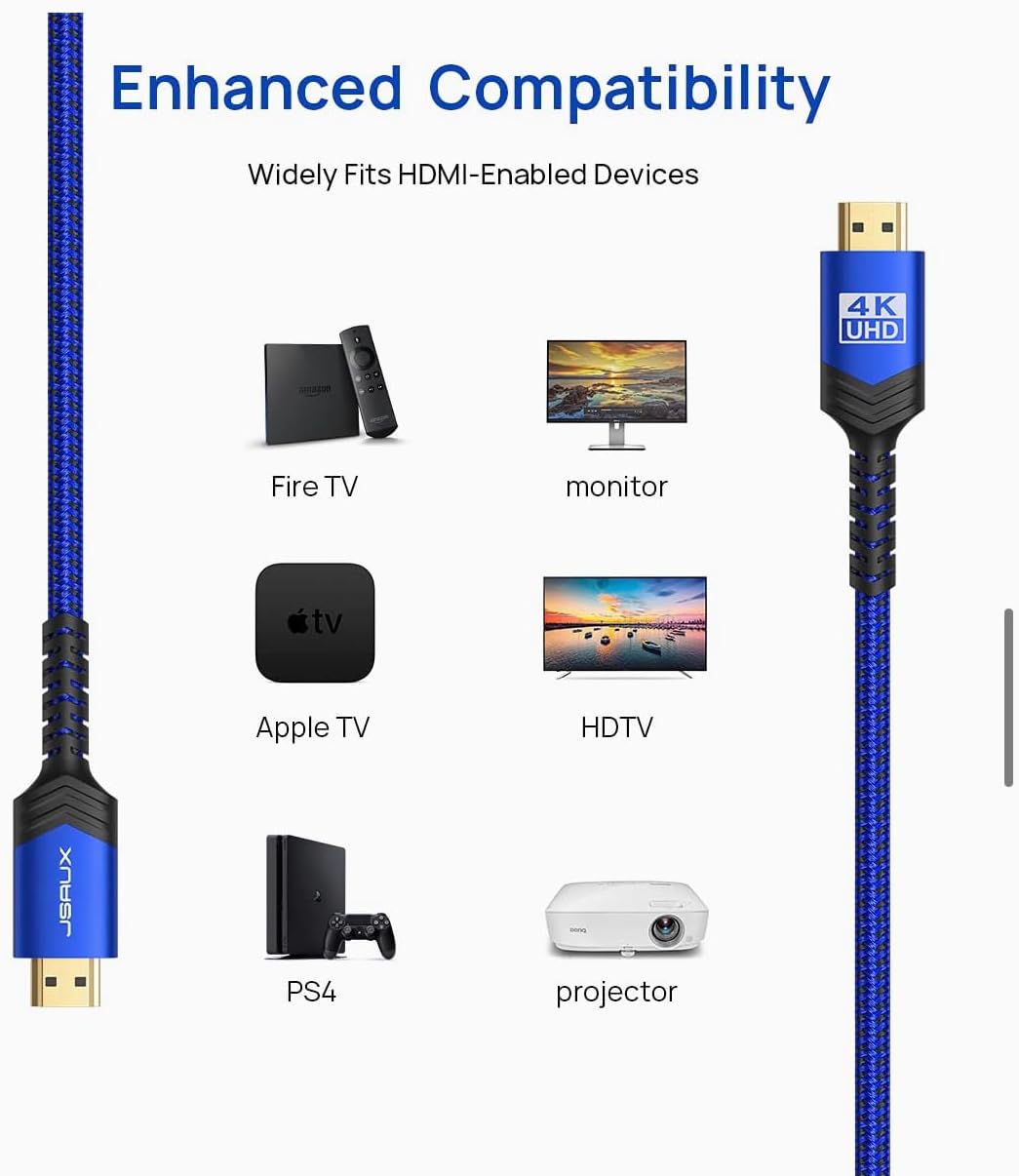 JSAUX HDMI Aluminum Alloy Cable 2M,High-speed HDMI 2.0 for smooth video and audio transfer