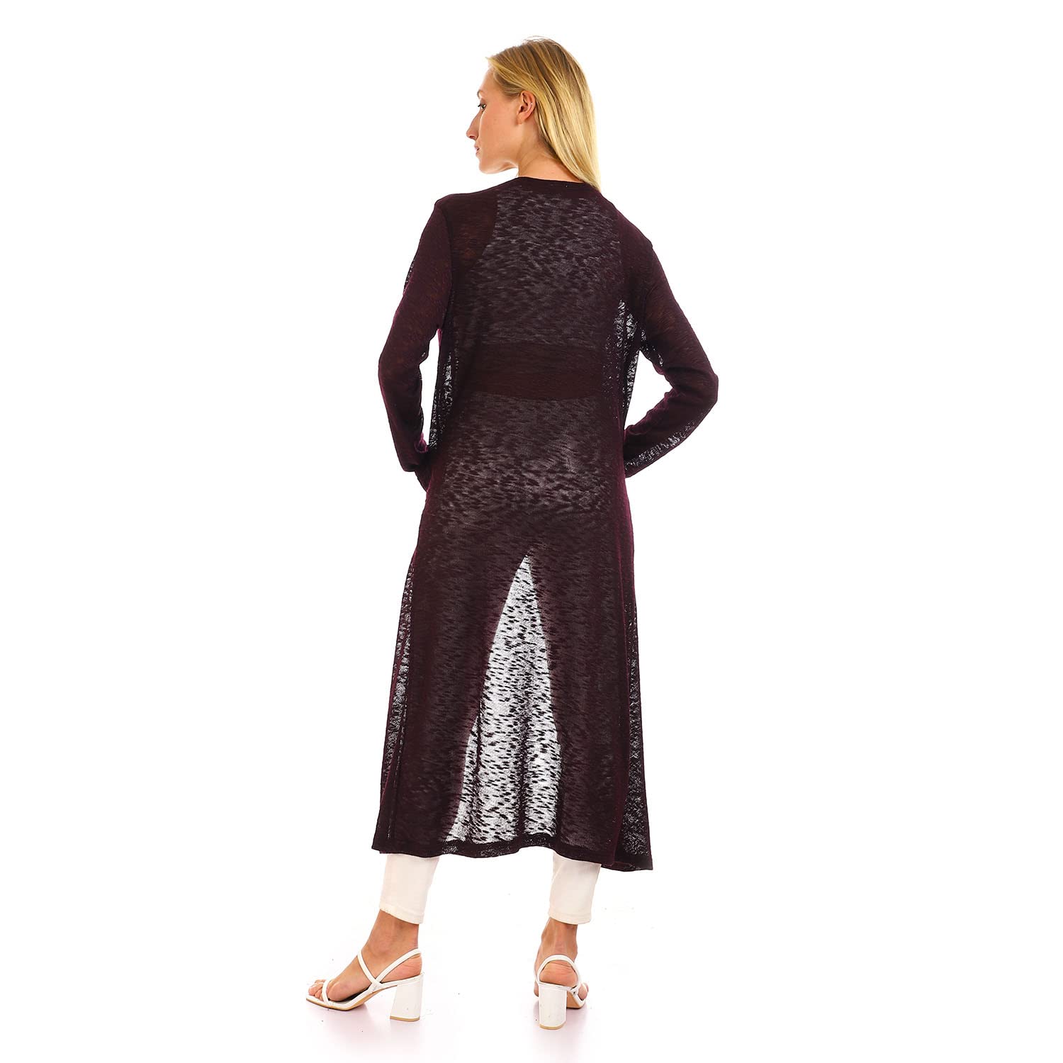 JAMILA Women Open Neck Long Cardigan Sweater