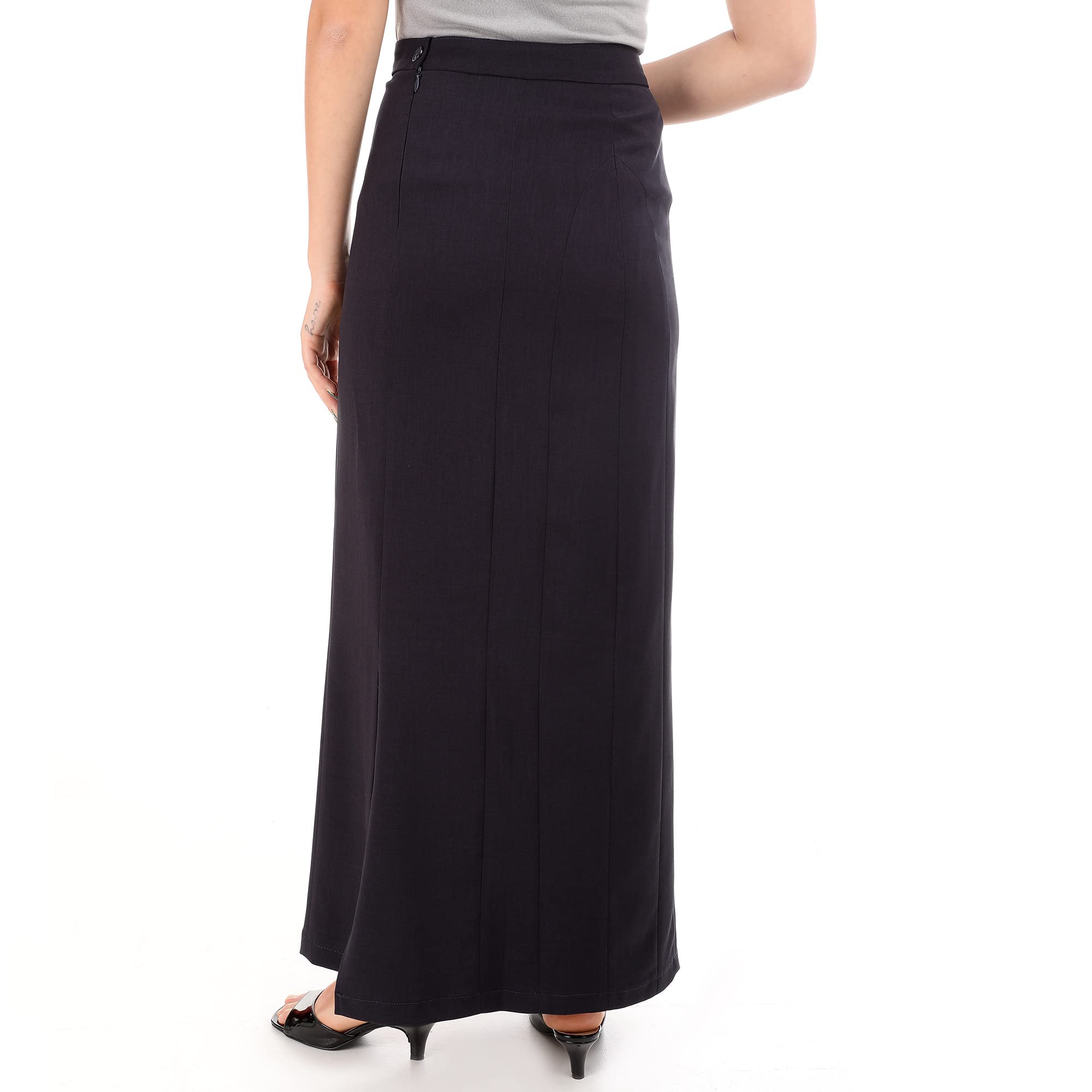 esla_Straight Fit Solid Maxi Skirt_Dark Blue