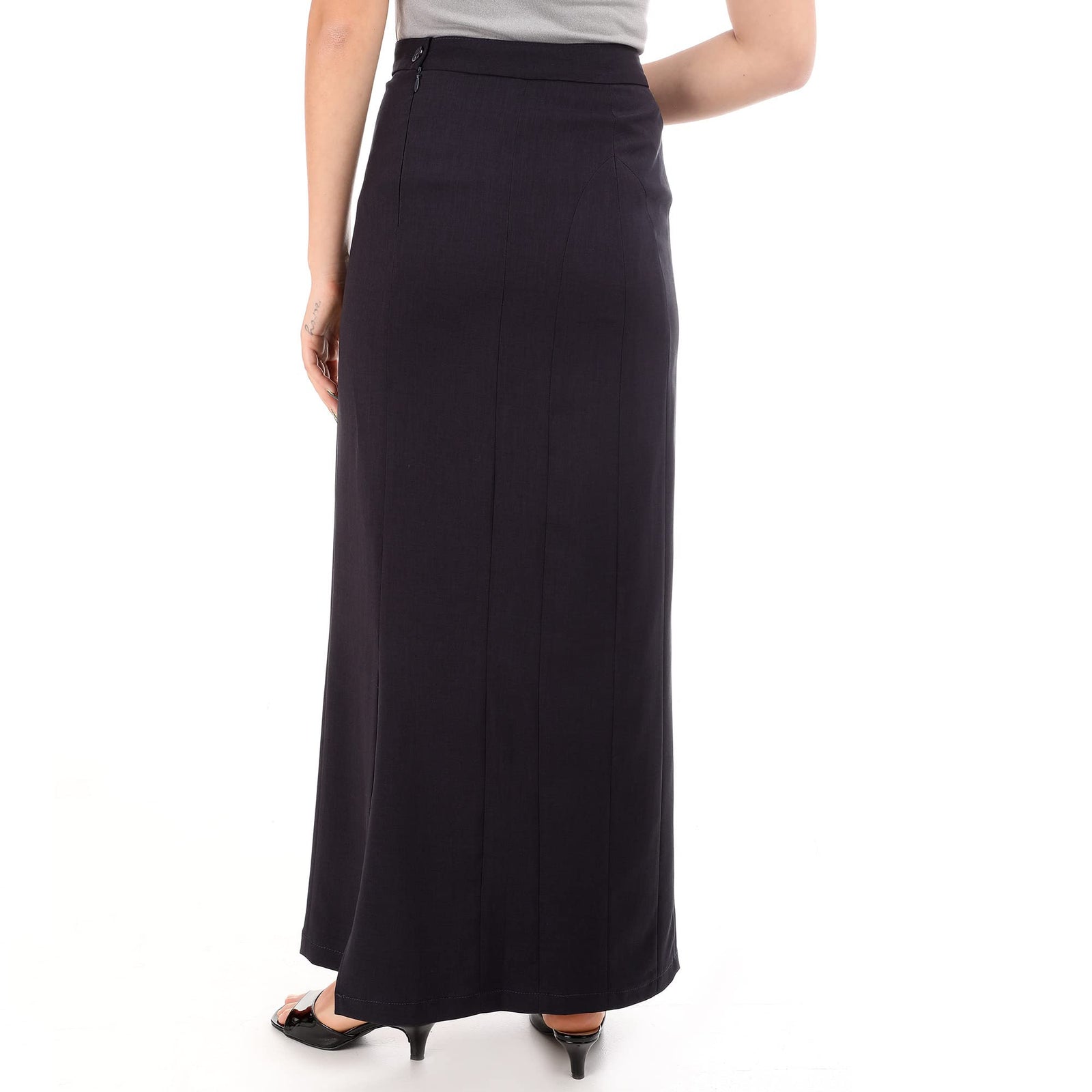 esla_Straight Fit Solid Maxi Skirt_Dark Blue