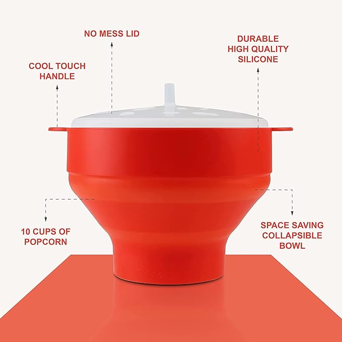 KASTWAVE Silicone Microwave Popcorn Popper Red BPA Free Collapsible – Safqqa Egypt
