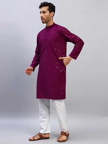 طقم بيجامة رجالي من ماركة Styleville.in بتطريز شيكانكاري قطن – Safqqa Egypt