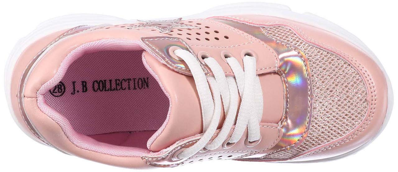 Karisma J.B Collection Mesh-Vamp Iridescent Star Detail Perforated Side Lace-Up Shoes for Girls - Pink - 26 EU