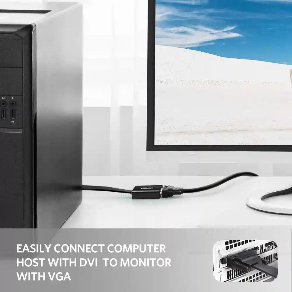 محول UGREEN من DVI إلى VGA – يحول إشارات DVI-D إلى VGA بدقة عالية، مع دعم دقة 1080P