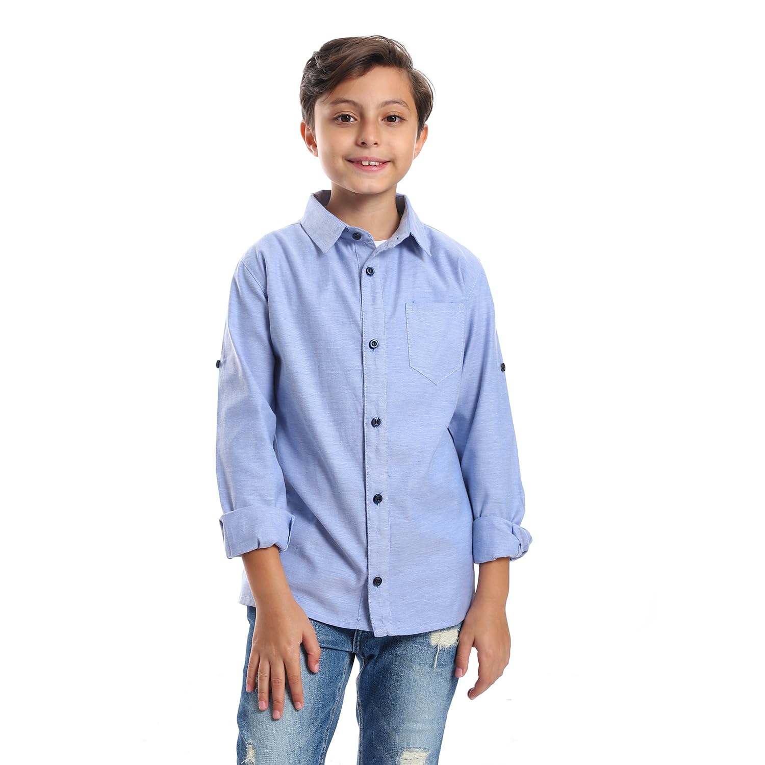 Generic Boys Casual Roll Up Sleeves Cotton Shirt - Safqqa Egypt