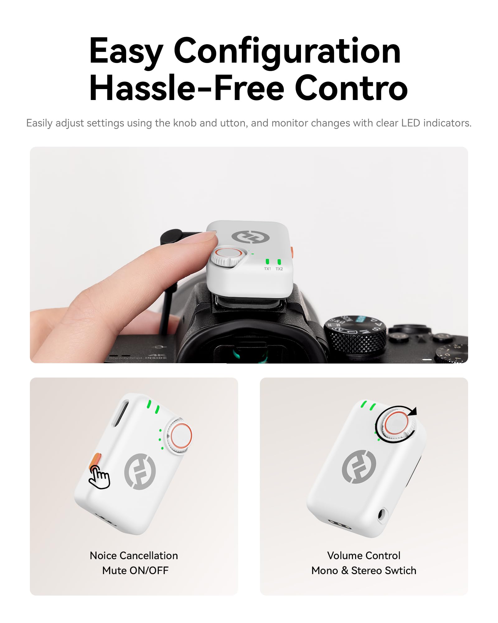 نظام ميكروفون لاسلكي ثنائي الأشخاص من هوليلاند للكاميرات والأجهزة المحمولة (2.4 جيجاهرتز، أبيض فضائي)