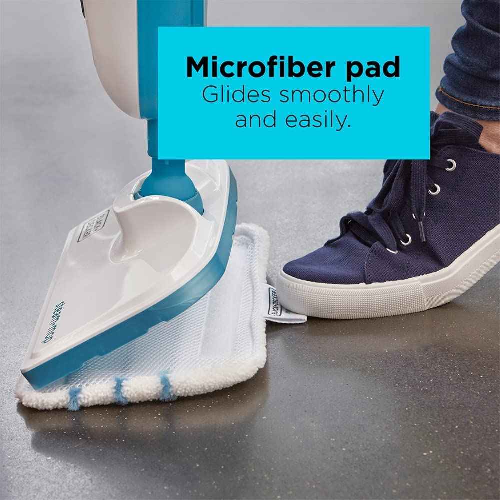 Black+Decker 1300W Steam Mop with Superheated Steam, Swivel Head and Microfibre Pad for Home & Office, White/Blue - FSM13E1-B5, 2 Years Warranty - Safqqa Egypt