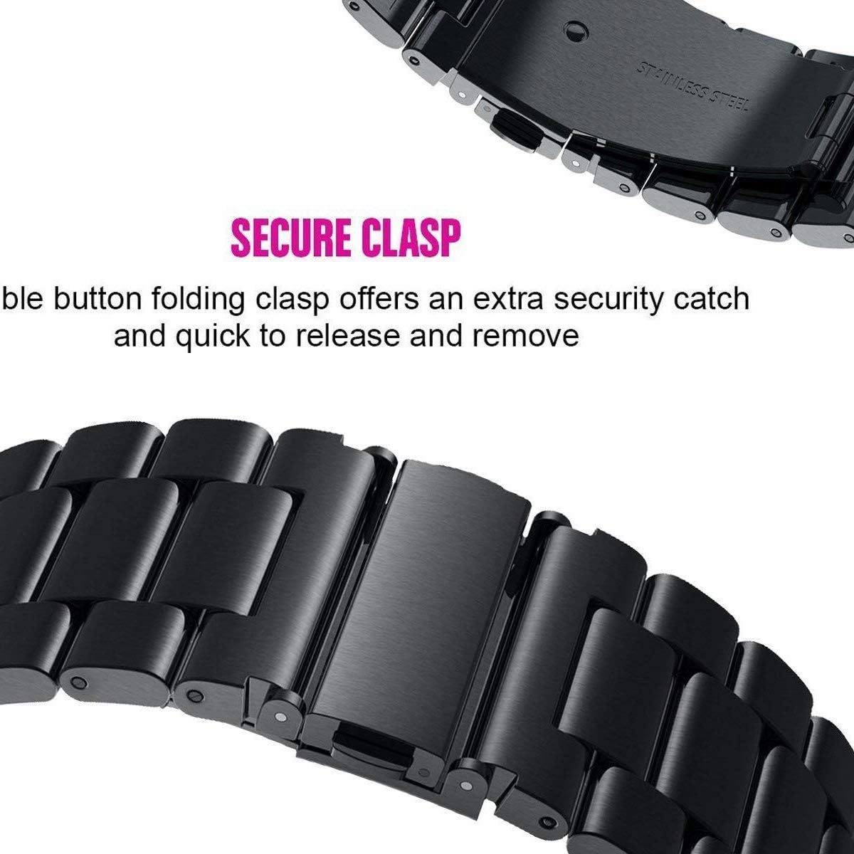 Aimtel 22mm Stainless Steel Watch Strap Compatible with Huawei Watch GT 2 / GT 2e / GT 2 Pro / GT 3 46mm / Huawei Watch 3 / 3 Pro / 4, Metal Replacement Bracelet