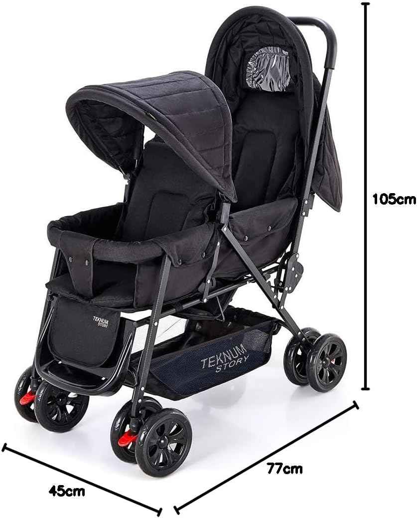 Teknum Double Baby Stroller For Baby- Black