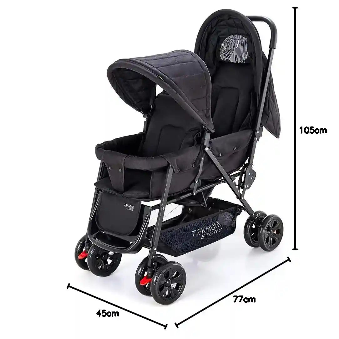 Teknum Double Baby Stroller For Baby- Black