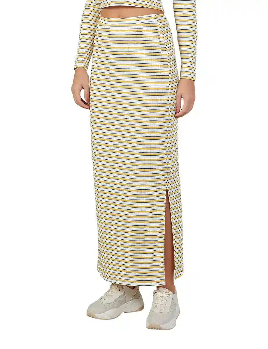 Splash Side-Slit Maxi Straight-Cut Striped Skirt for Women