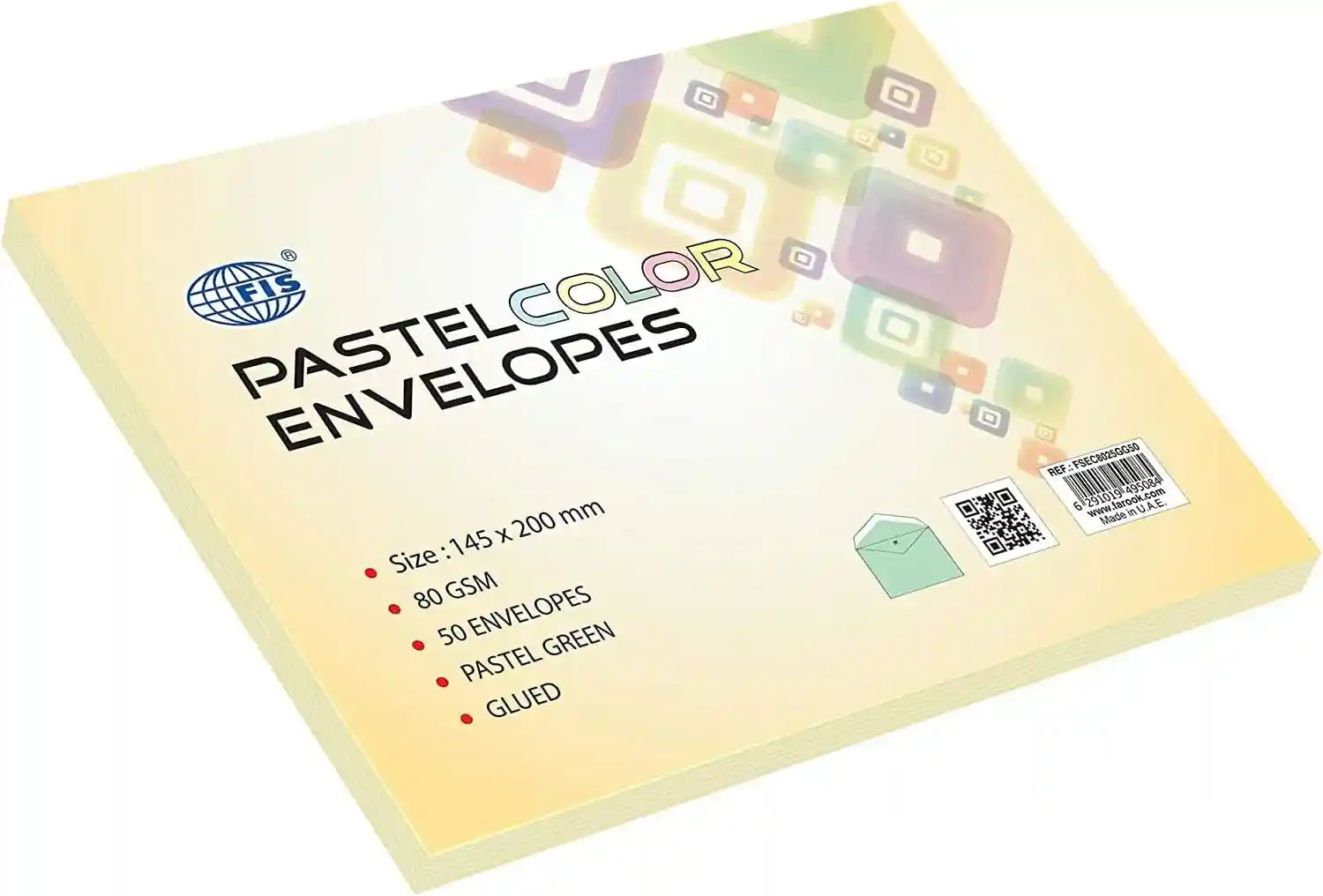 FIS FSEC8025GG50 80 GSM Neon Glued Envelopes 50-Pack, 145 x 200 mm Size, Green - Safqqa Egypt