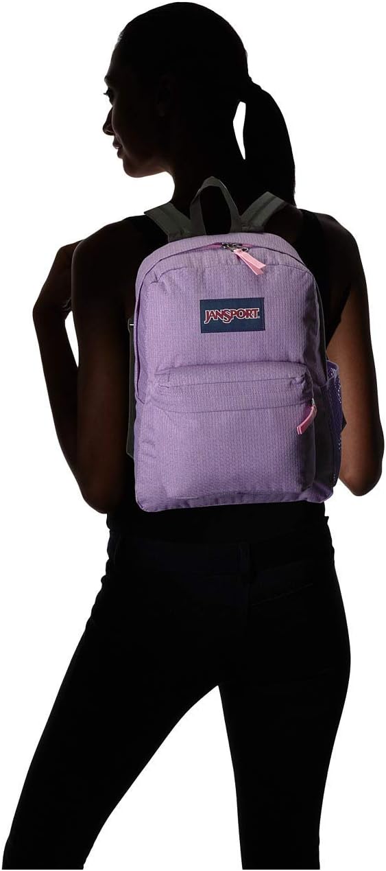 حقيبة ظهر مدرسية Jansport Prism Pink مزودة بجيوب بسحاب وشعار للبنات مع أحزمة كتف قابلة للتعديل - أرجواني