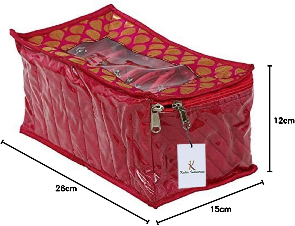 Kuber Industries Fabric Jewelry Box with 10 Transparent Pouches