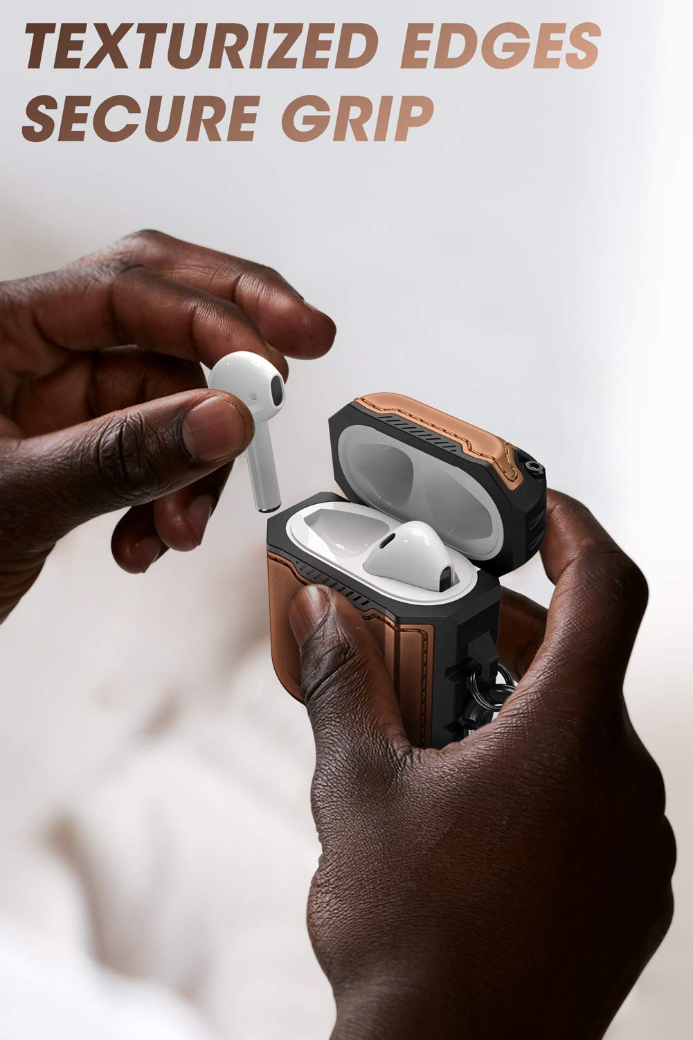 حافظة Supcase Unicorn Beetle Royal Series المصممة لـ AirPods 1 و 2، غطاء حماية كامل الجسم بتصميم قوي مع كارابينر لـ Apple AirPods الجيل الأول والثاني (بني)  