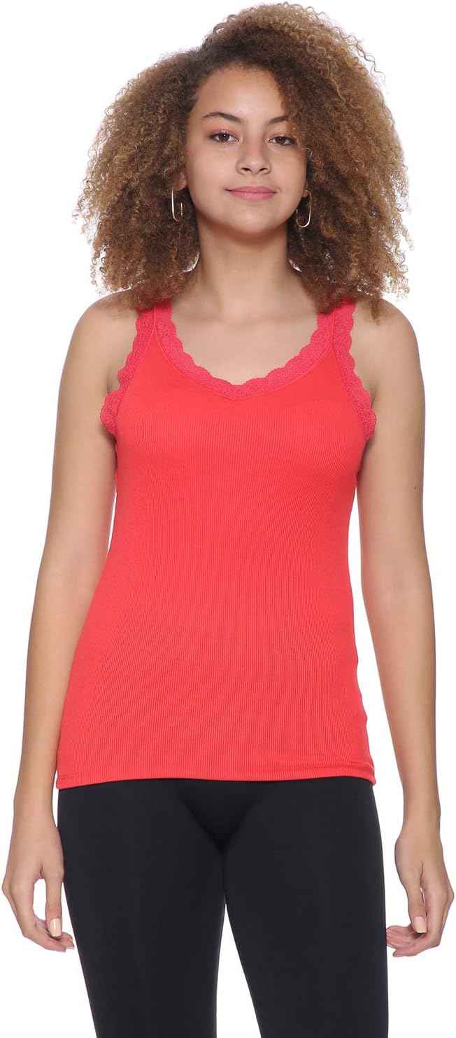 Splash Ribbed Scallop Lace Trims Sleeveless V-Neck Top for Women - Safqqa Egypt
