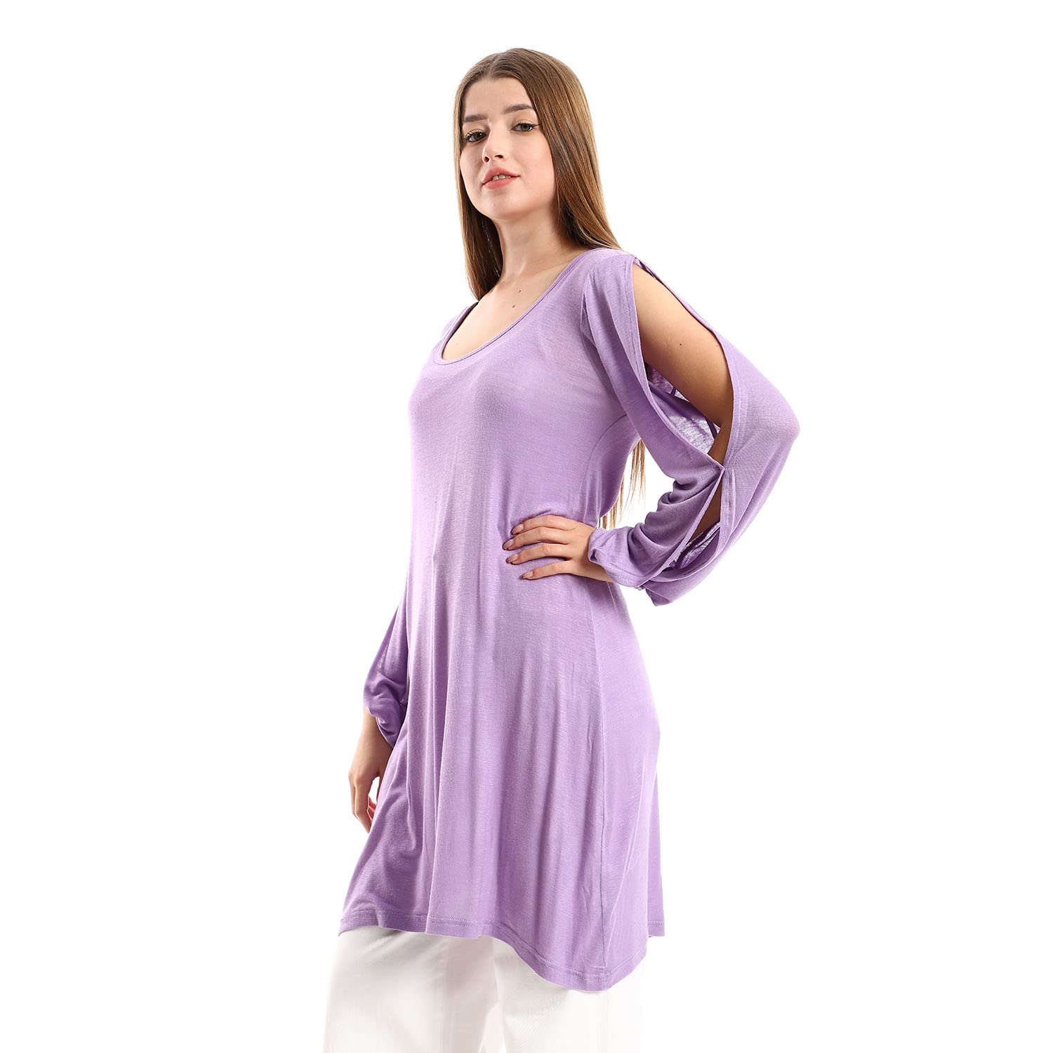 JAMILA Women Wide Round Collar Tunic With Sided Sleeves Slits TUNIC
