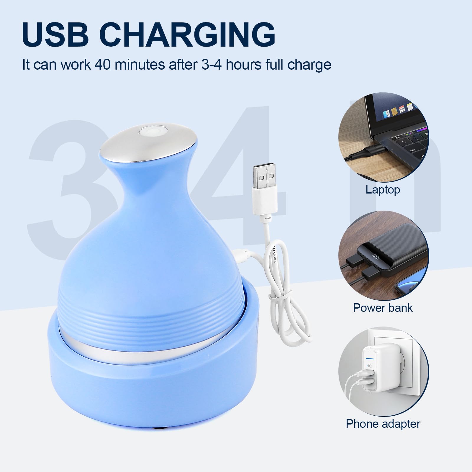 LIARTY Electric Scalp Massager, Portable Rechargeable Head Massager with 4 Removable Massage Claws, Waterproof Handheld Hair Scalp Scratcher Massage for Neck Shoulder Body, Blue