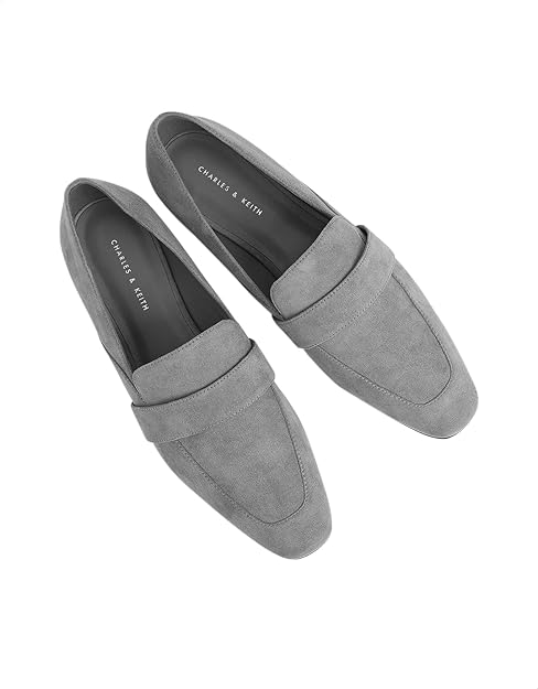 CHARLES & KEITH Women’s Suede Loafers with Wide Front Strap and Heel