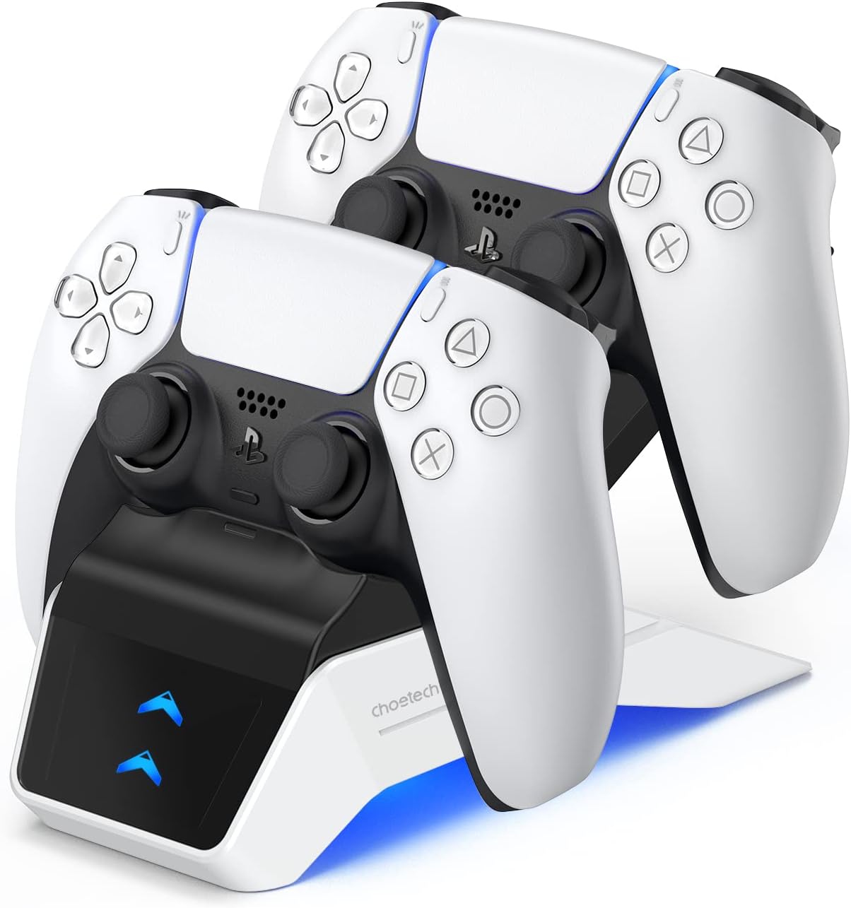 محطة شحن Choetech لذراع التحكم PS5 - قاعدة شحن مزدوجة + محول أمريكي 5 فولت 2.4 أمبير - أسود - GM-P02، USB 