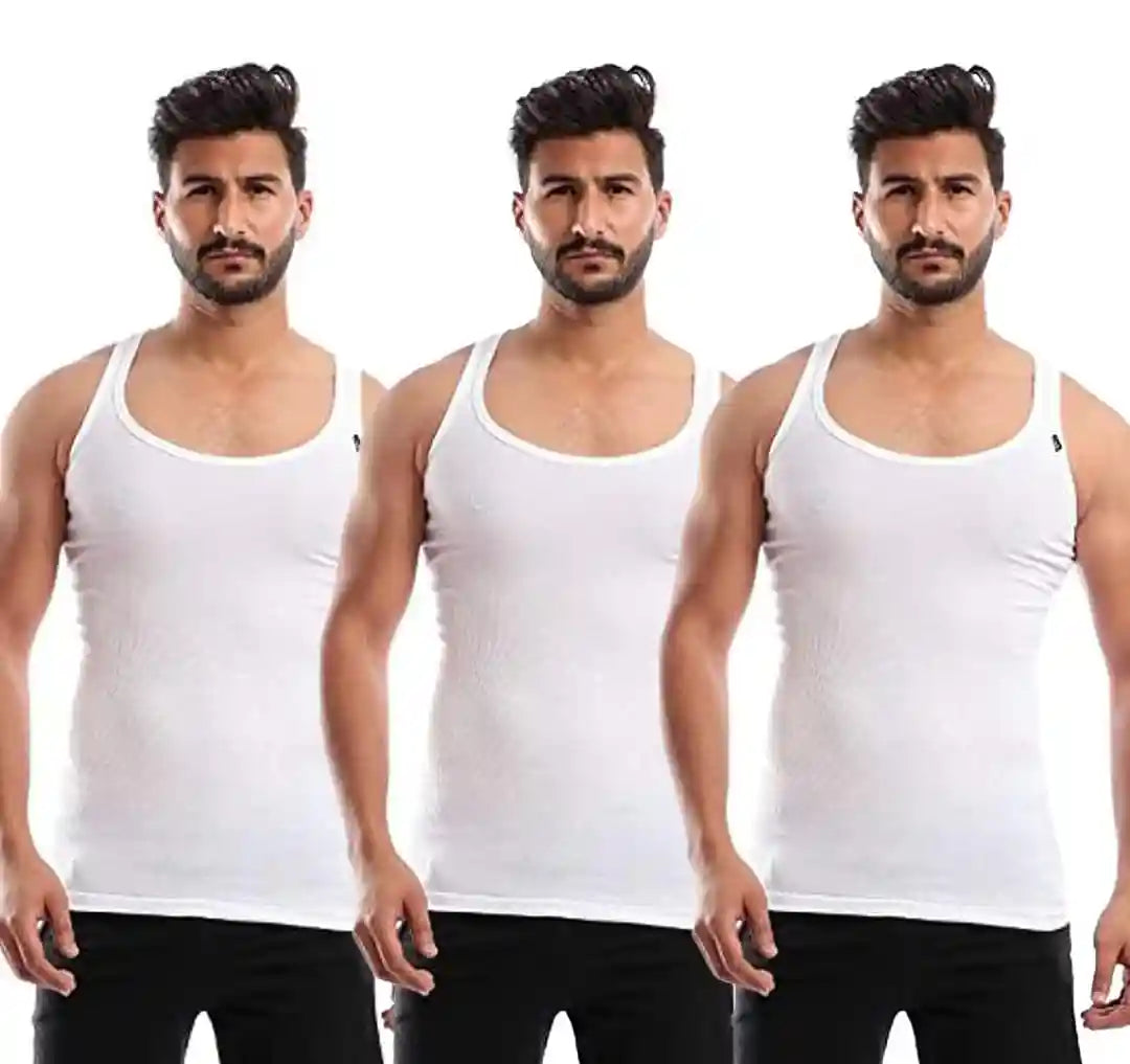 طقم من (3) قمصان داخلية قطنية بدون أكمام - أبيض - بوكس تالف