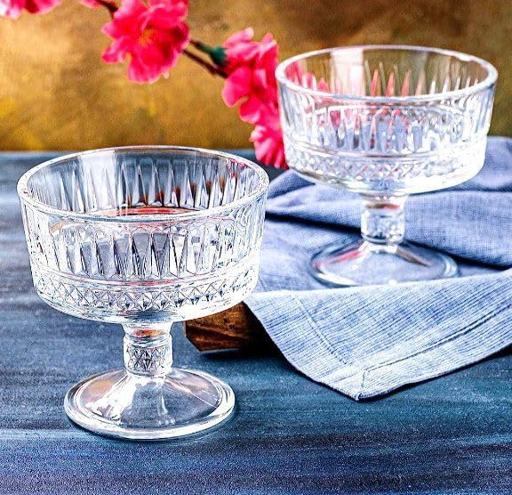 Ice Cream Dessert Bowl in Crystal Design, Retro Design, 280 ml, Set of 5 Glass