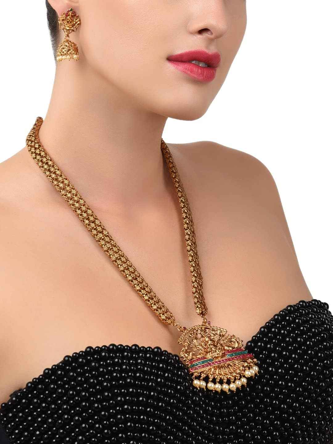 ZAVERI PEARLS Antique Gold Tone Bridal Collection Long Temple Neckla - Safqqa Egypt